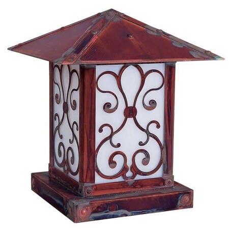 Arroyo Craftsman 16" Timber Ridge Column Mount With Arrow Filigree, Rustic Brown, Rain Mist Glass TRC-16ARRM-RB